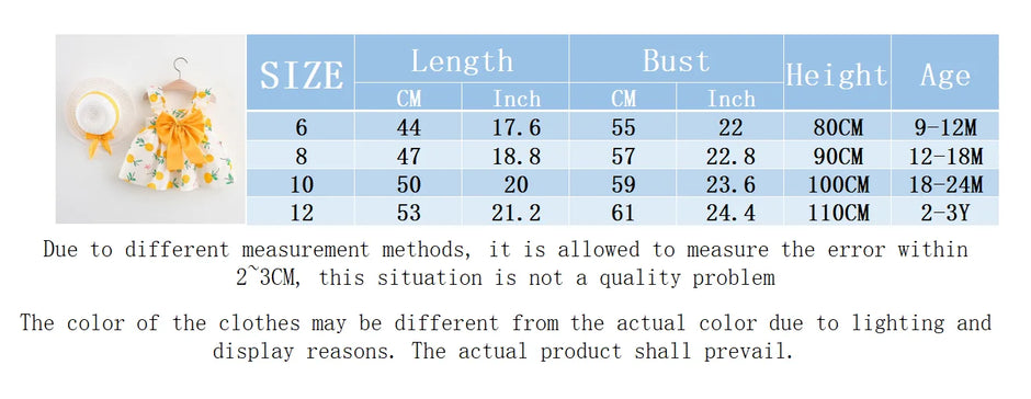 2 PcsSummer New Full of Fruit Print Big Bow Cotton Skirt Girl's Cotton Skirt Free Straw Hat