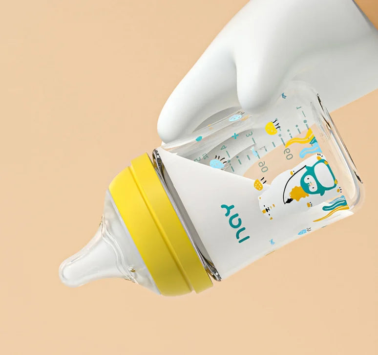 Colorful cartoon baby baby anti choking glass bottle suitable for newborns, 160ml 240ml 0-3 month bottle