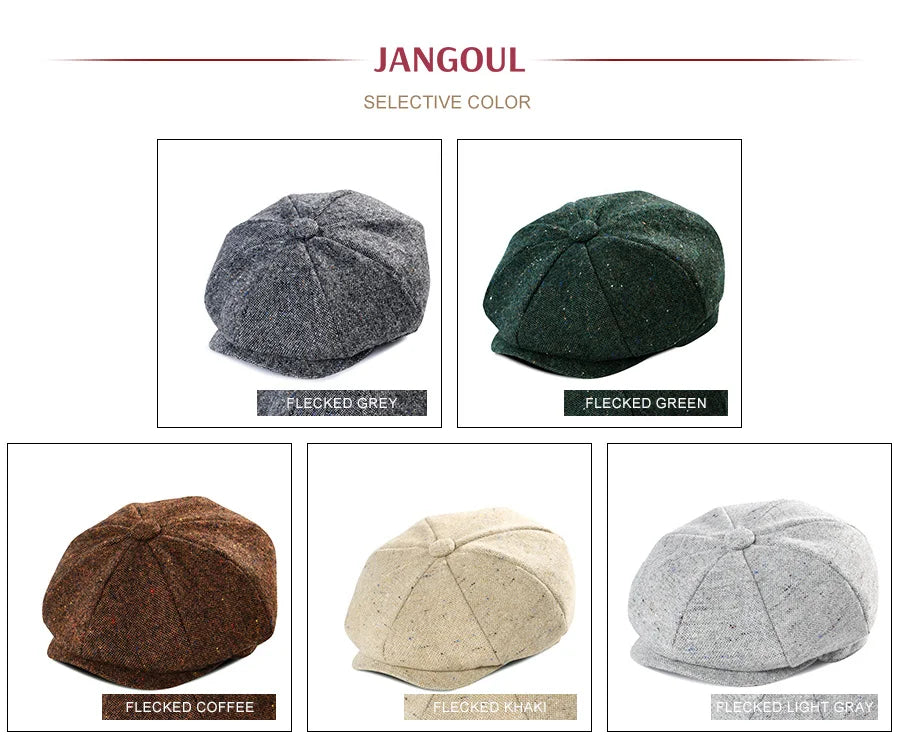 JANGOUL Small Size Baker Boy Cap Wool Blend Newsboy Caps Boy Girl Men Women Herringbone Flat Hat Driver Gatsby Hats Cabbies 001