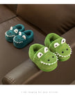Cute green plush slippers with dinosaur cartoon pattern, suitable for toddlers, boys and girls, indoor home shoes, slip-on desig