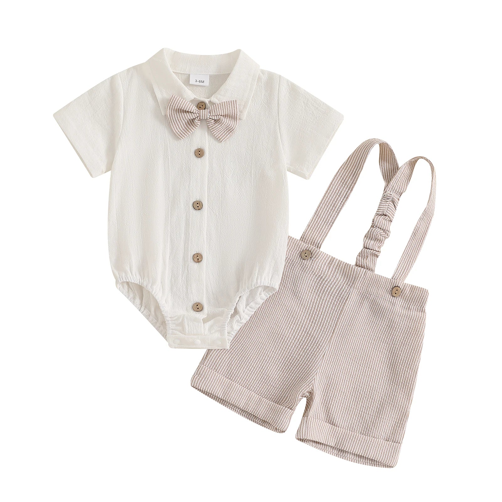 Fashion Summer Baby Boy Clothes Toddler Gentleman Outfits Short Sleeves Romper with Bow Tie Overalls Shorts Set for Formal Wear