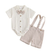 Fashion Summer Baby Boy Clothes Toddler Gentleman Outfits Short Sleeves Romper with Bow Tie Overalls Shorts Set for Formal Wear