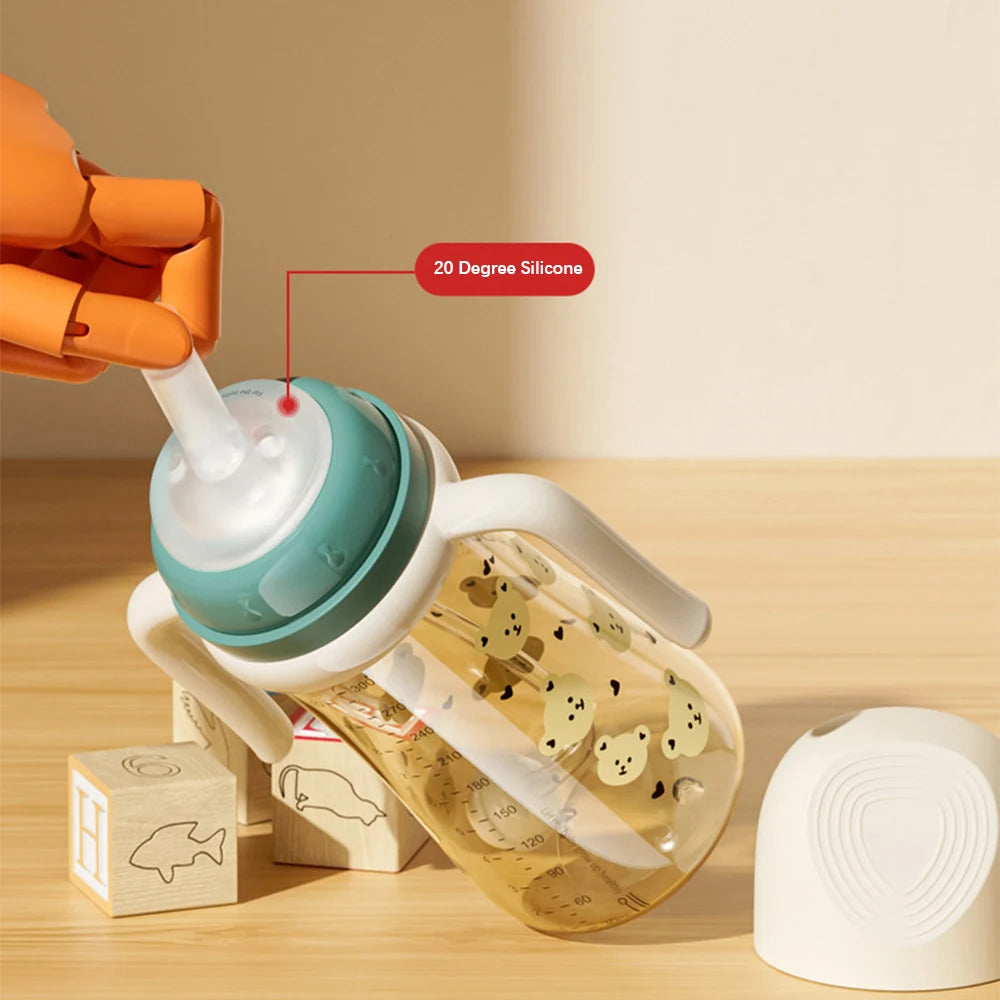 300ml Baby Drinking Cup Feeding Bottle With Straw Gravity Ball Wide Caliber Drinking Milk Water Bottle With Handle