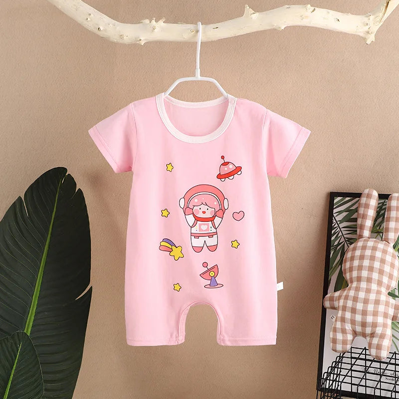 Infant Toddler Crawling Clothes Cotton Summer Boys Girls Thin Baby Short Sleeve Romper Children's Onesie