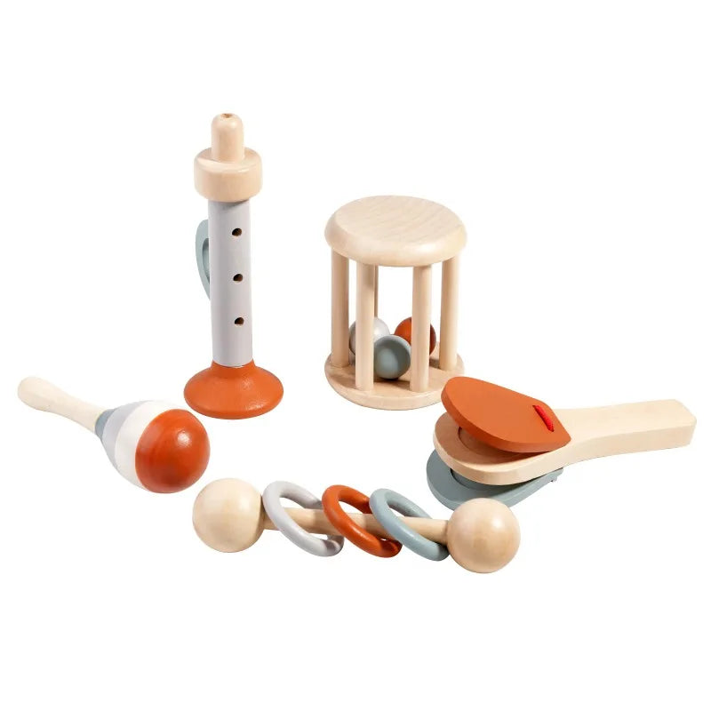 Baby Wooden Musical Instrument Toy Handheld Bell Ringing Rattle for Toddlers Sensory Development Early Childhood Education