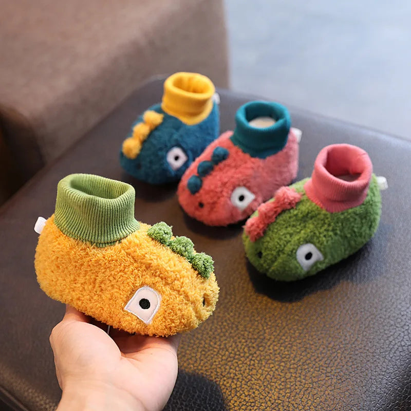 Baby cotton slippers 1-3 years old 2 men autumn/winter indoor anti slip children plush children's cotton shoes bag heel home sho