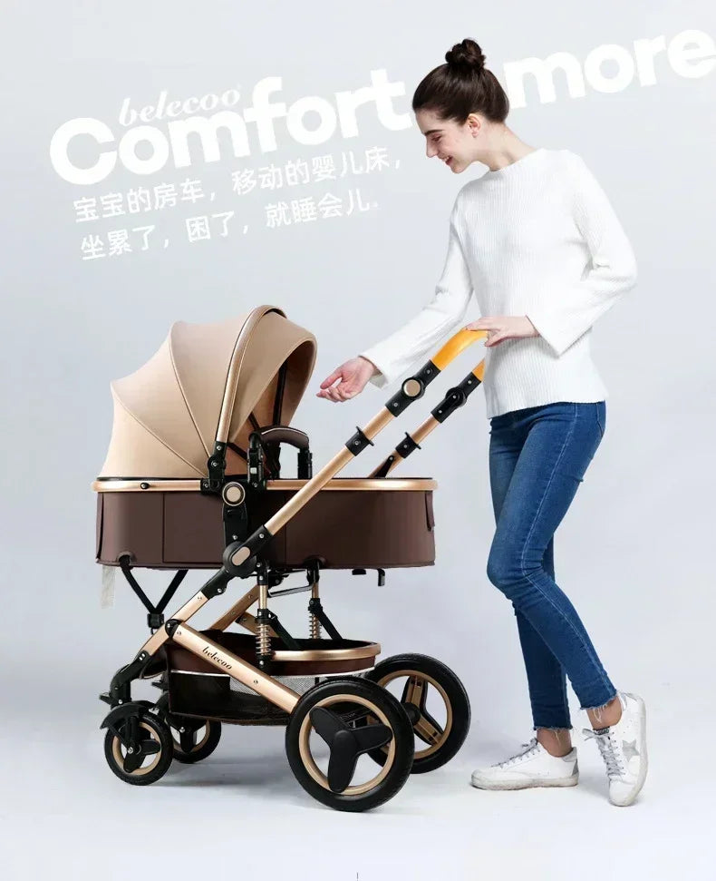 Baby Stroller 3 in 1 With Car Seat,High Landscape  Stroller Luxury Infant Stroller Set Newborn Baby Car Seat Trolley Pushchair
