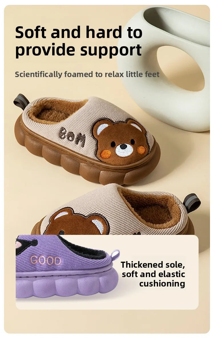 Autumn Winter Children Cotton Slippers Boys Toddler Indoor Anti Slip Warm Home Slipper Kids Girls Baby Cute Cartoon Plush Shoes