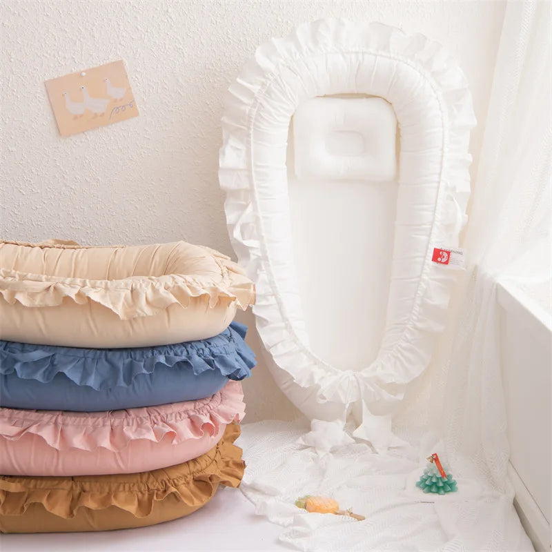 Solid Color Ruffles Baby Cribs Soft Cotton Comfortable Baby Crib Newborn Infant High Quality Baby Cribs Sleeping Care Tools New