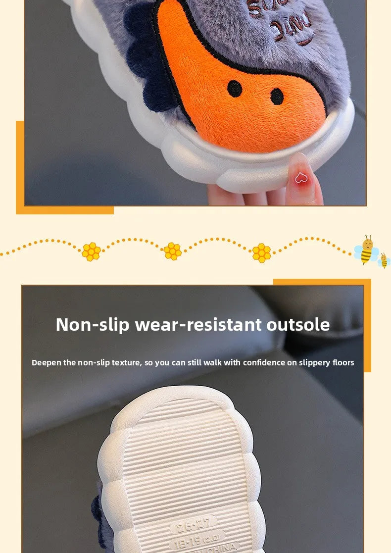 Winter children's cotton slippers for boys and girls, anti slip and warm bags, and parent-child fuzzy and plush home baby cotton