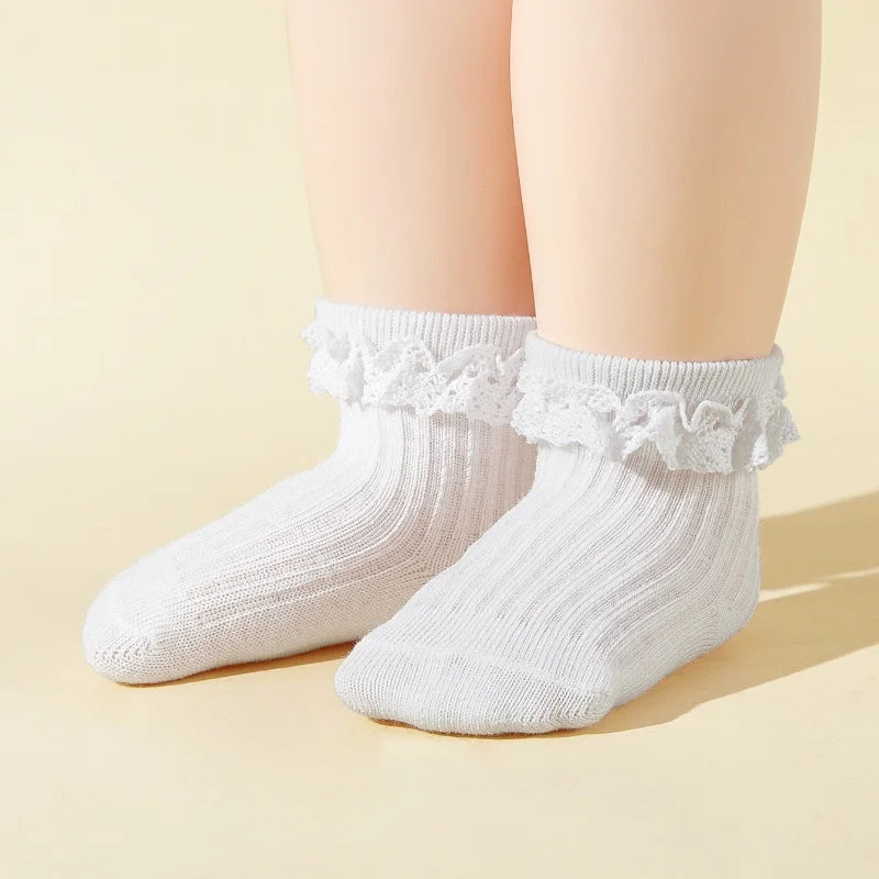 6Pairs/Lot Newborn Baby Floor Socks For Girls Cotton Toddler Sweet Lace Infant Home Toddler Socks Non-slip 0-3Y Spring Autumn