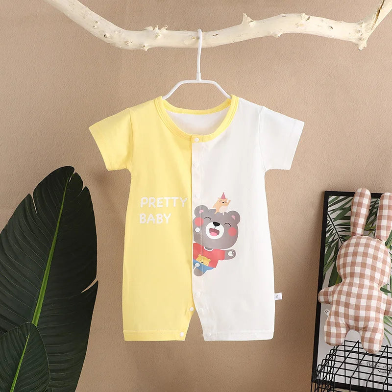 Infant Toddler Crawling Clothes Cotton Summer Boys Girls Thin Baby Short Sleeve Romper Children's Onesie