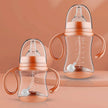 Baby Silicone Feeding Bottles Infant Drop-proof Milk Bottle with Straw Child Anti-hot Handle Drinking Bottle Baby Milk Feeding