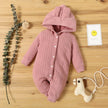 ملابس أطفال حديثي الولادة للخريف والشتاء، رومبير للأولاد والبنات، بغطاء رأس وأكمام طويلة وأذنين جميلتين، بدلة دافئة للأطفال الصغار.