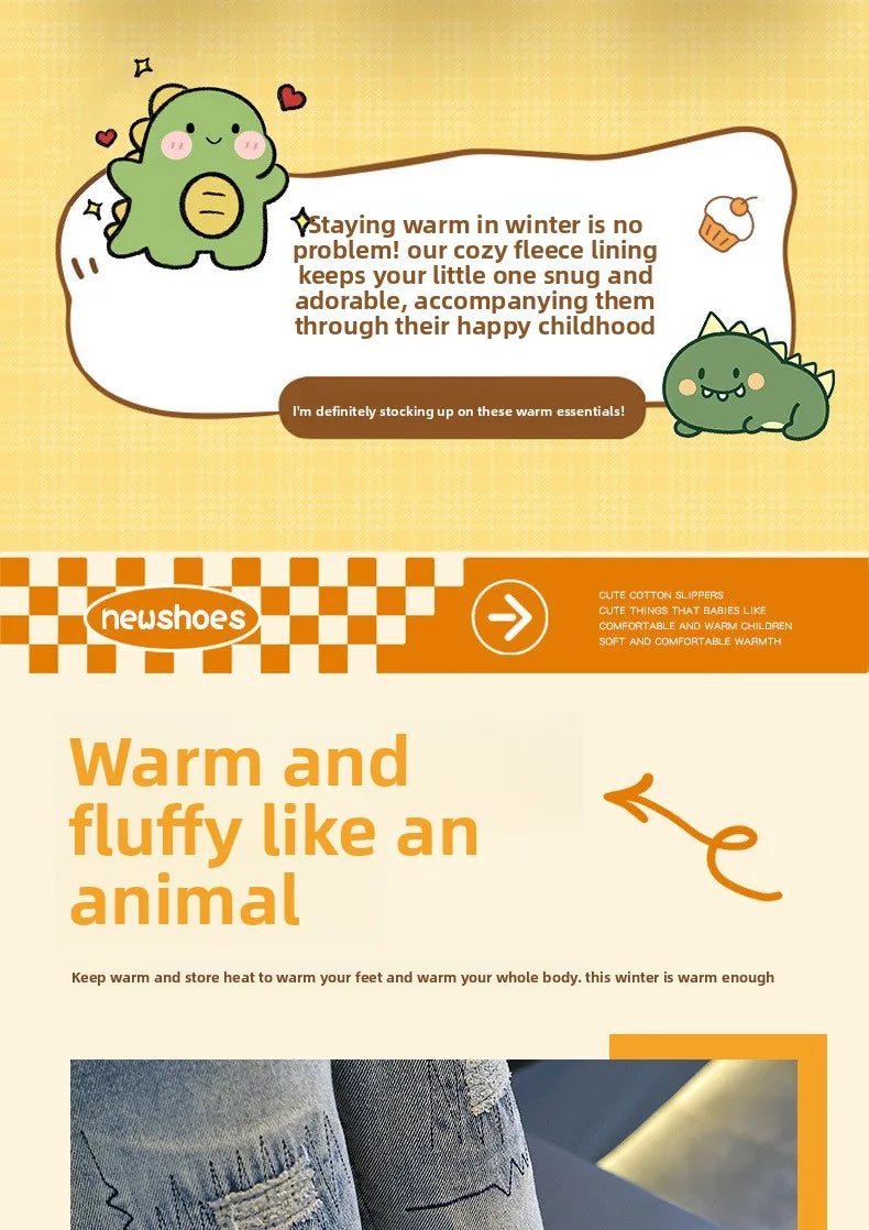 Winter children's cotton slippers for boys and girls, anti slip and warm bags, and parent-child fuzzy and plush home baby cotton