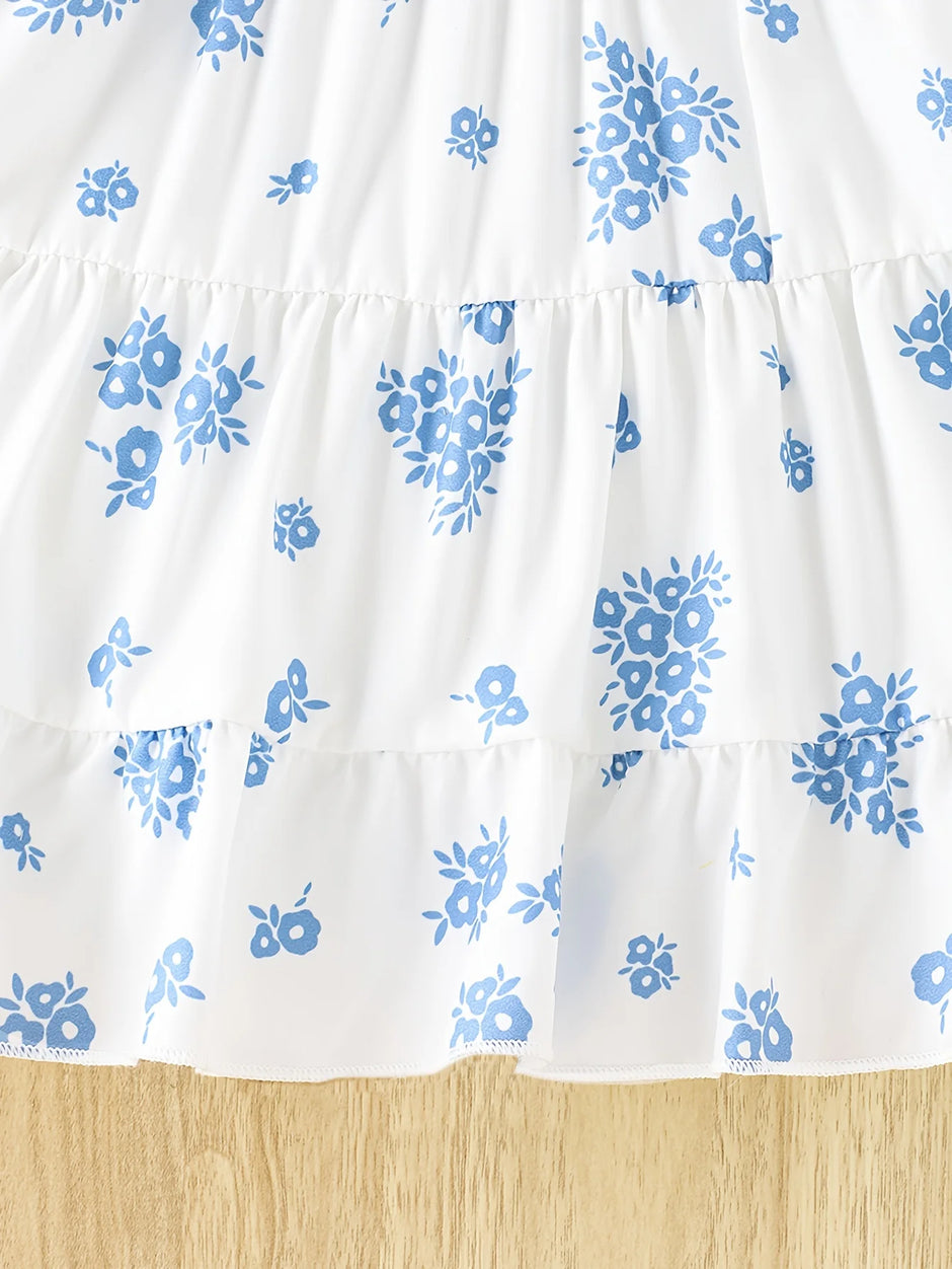 3pieces Four Seasons Leisure Travel Vacation Comfortable Denim Long Sleeve + Floral Dress Set With Halter Sweet Fashion
