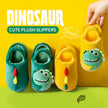Boys Girls Winter Home Cotton Shoes Cartoon Dinosaur Embroidery Plush Slippers Back Wrap Soft Sole Non-slip Indoor Warm Shoes