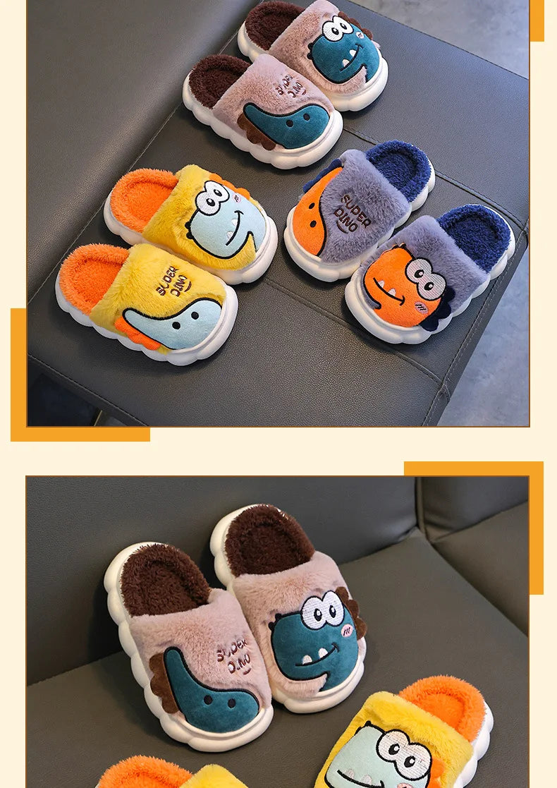 Winter children's cotton slippers for boys and girls, anti slip and warm bags, and parent-child fuzzy and plush home baby cotton