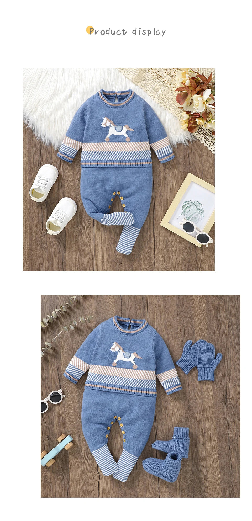 Baby Rompers Blue Long Sleeve Knit Newborn Boys Jumpsuits Playsuits Autumn Winter Infant Unisex Outfits One Pieces Kids Costumes