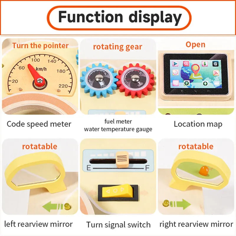 Montessori Busy Board Children Toys Led Light Switch Simulate Car Steering Wheel Travel Activities Sensory Game Educational Toys