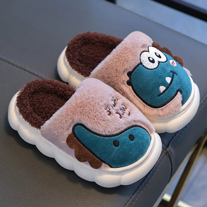 Winter children's cotton slippers for boys and girls, anti slip and warm bags, and parent-child fuzzy and plush home baby cotton