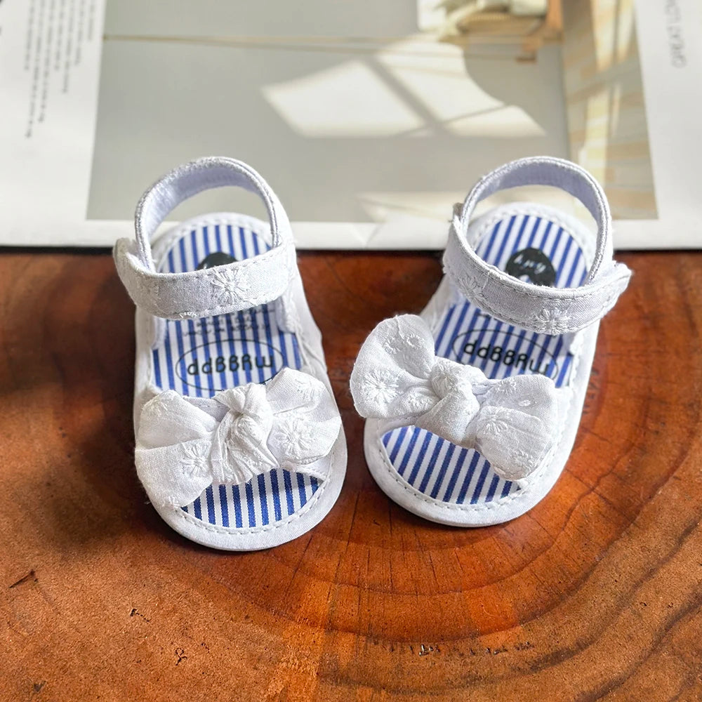 Infant Baby Girls Summer Sandals with Flower Soft Sole Newborn Toddler First Walker Crib Dress Shoes