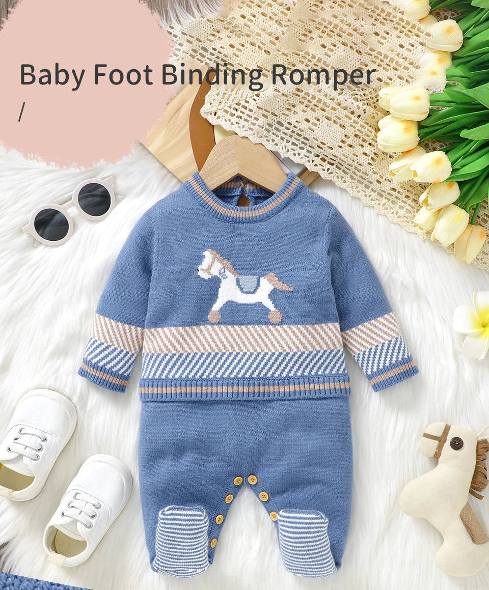 Baby Rompers Blue Long Sleeve Knit Newborn Boys Jumpsuits Playsuits Autumn Winter Infant Unisex Outfits One Pieces Kids Costumes