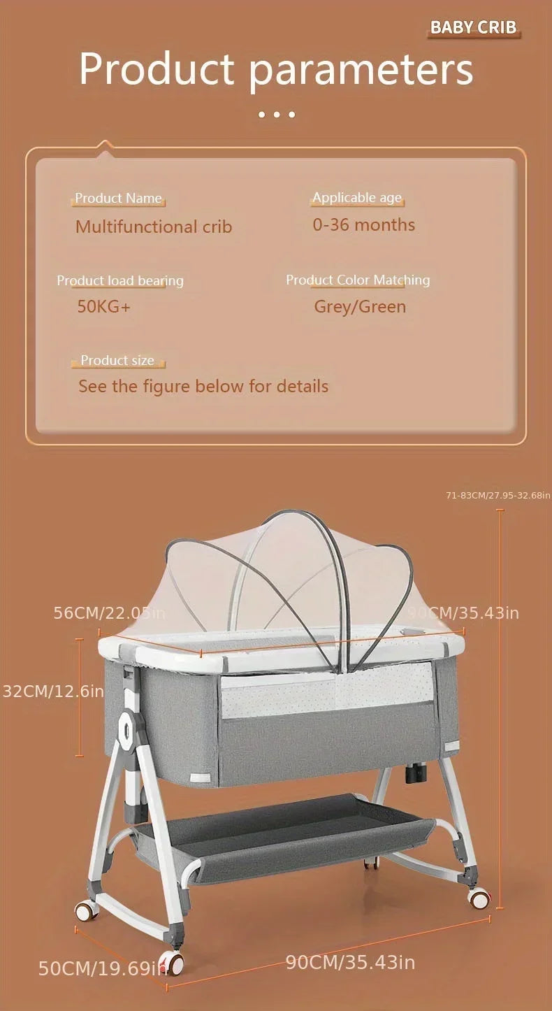 1pc Multi Functional Baby Crib with Foldable Height Adjustment Splicing Portable and Movable Bedside Swing, Cradle, Sleeping Bed