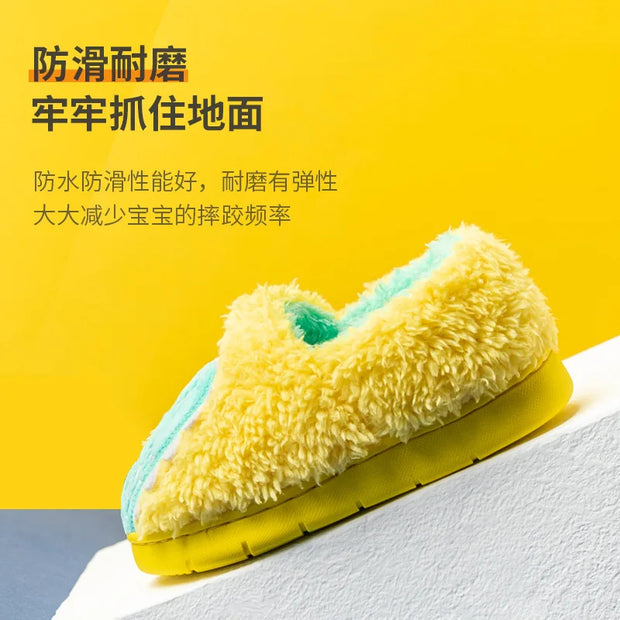 Baby cotton slippers 1-3 years old 2 men autumn/winter indoor anti slip children plush children's cotton shoes bag heel home sho
