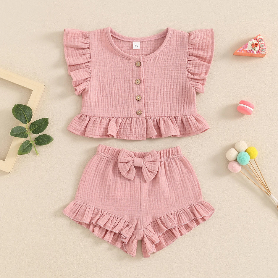 ma&baby 6M-4Y Toddler Infant Kid Baby Girl Clothes Sets Ruffle Button Tops Shorts Summer Casual Clothing Outfits