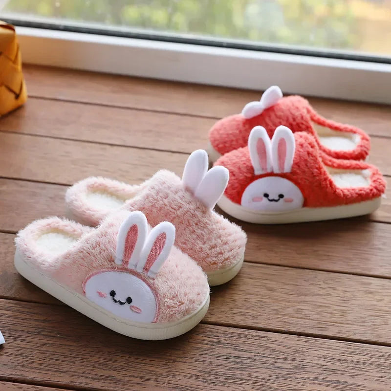 New Slippers For Home For Children Boys Girls Autumn Winter Home Furry Cute Flip Flops Rabbit Indoor Wooden Floor Warm Cotton Sh