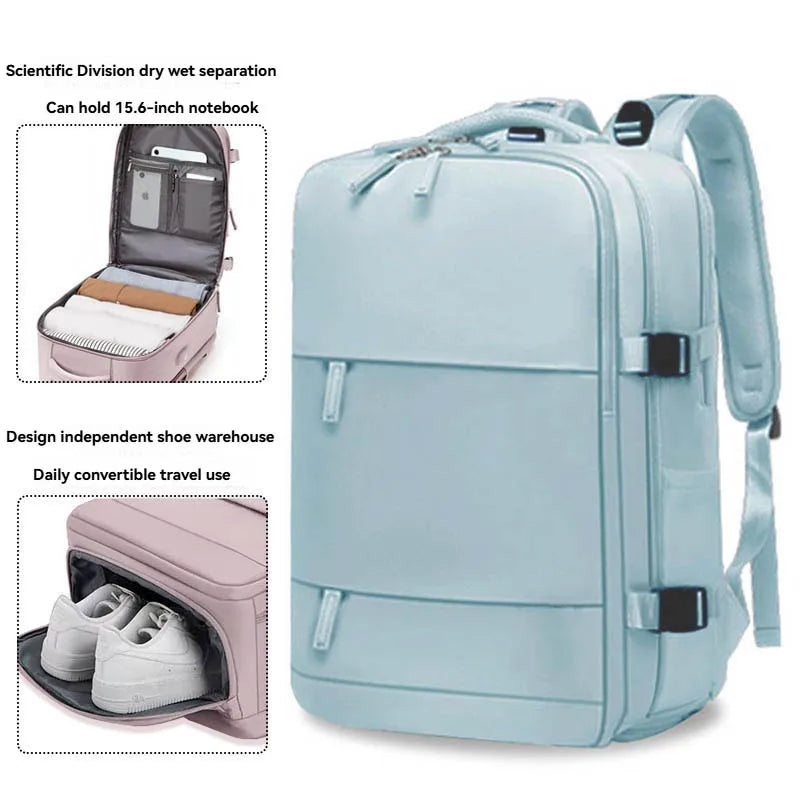 Large capacity women's dry wet separation backpack, commuting computer bag, multifunctional waterproof backpack