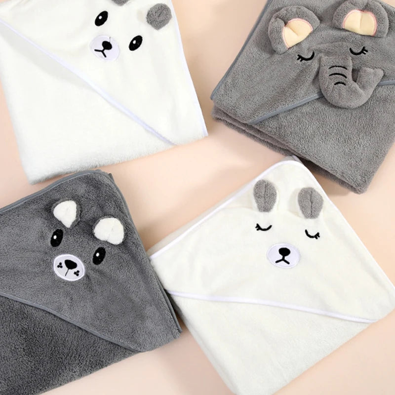 Toddler Baby Hooded Towels Super Soft Newborn Kids Bathrobe Warm Sleeping Swaddle Wrap for Boys Girls Coral Velvet Wrap Blanket