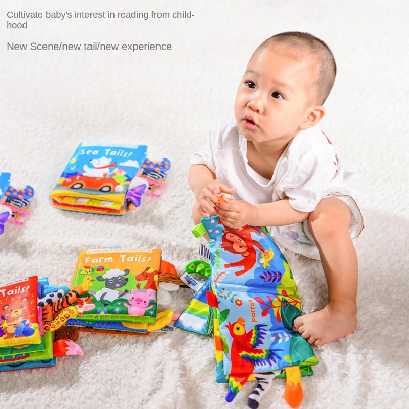 كتاب قماشي على شكل ذيل حيوان، قابل للتمزيق والعض، كتاب منبثق، تعليمي، تنويري، تعليم مبكر، ألعاب إدراكية للأطفال الرضع من عمر 0 ​​إلى 3 سنوات