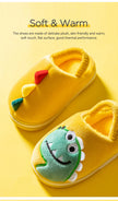 Boys Girls Winter Home Cotton Shoes Cartoon Dinosaur Embroidery Plush Slippers Back Wrap Soft Sole Non-slip Indoor Warm Shoes