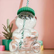 New glass bear cup with straw and lid, 20 oz high borosilicate glass, suitable for all beverages, can be used in microwave oven