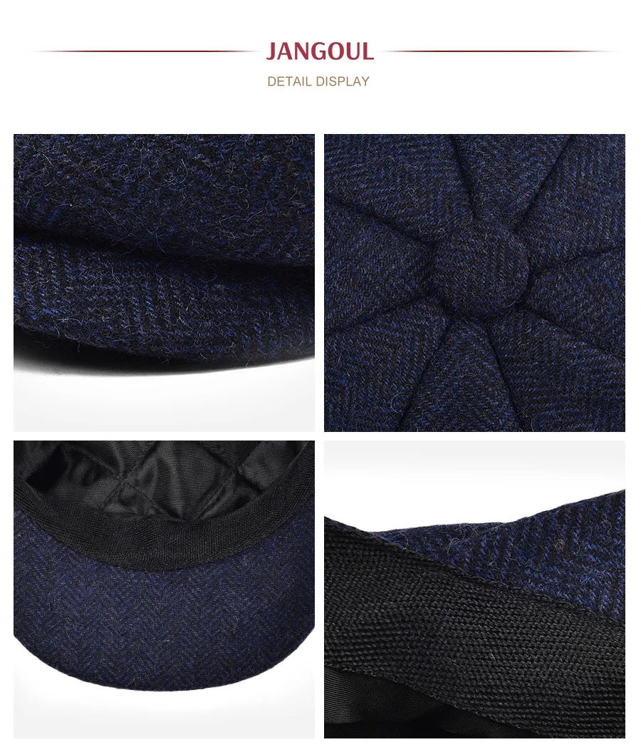 JANGOUL Small Size Baker Boy Cap Wool Blend Newsboy Caps Boy Girl Men Women Herringbone Flat Hat Driver Gatsby Hats Cabbies 001
