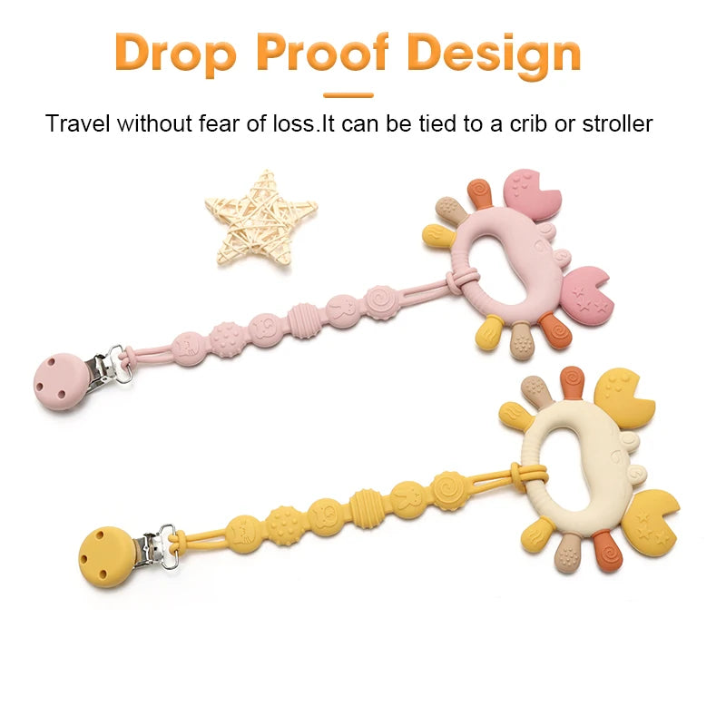 Crab-Shaped Baby Teether  Food-Grade Silicone Teething Toy  BPA-Free Chillable Infant Teether for Sore Gums 0-24 Months