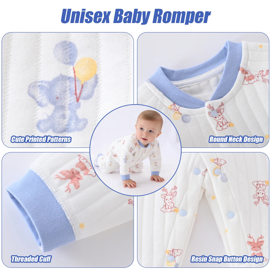 Baby Jumpsuit Clothes Winter Thickening 100% Cotton  Boys Girls Cute Printed Bear Romper Infant Onesie Spring Trend 1-3-6-9-12M