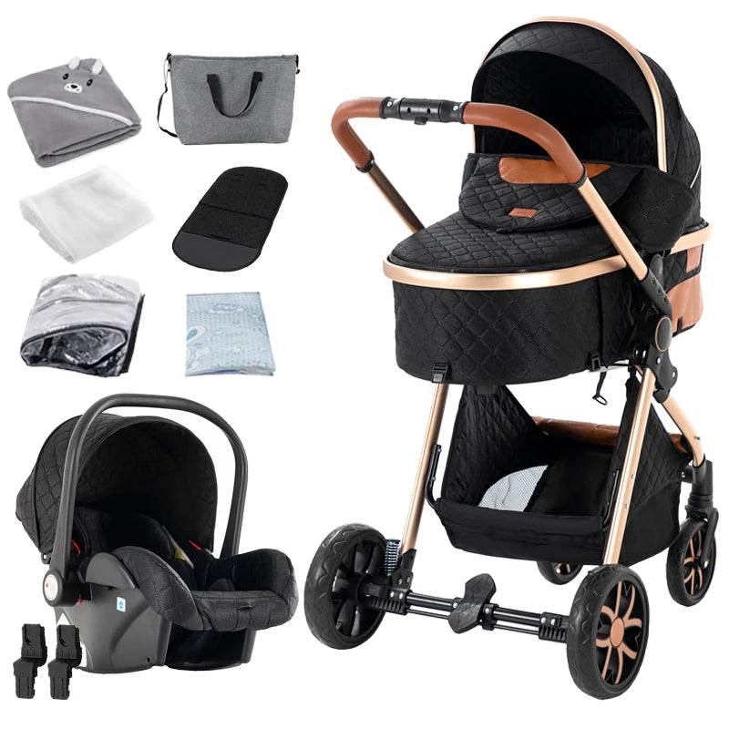 Baby Stroller 3‑in‑1 Travel System Pushchair Lightweight Pram from Birth All‑Terrain Baby Buggy Compact Fold Stroller Summer