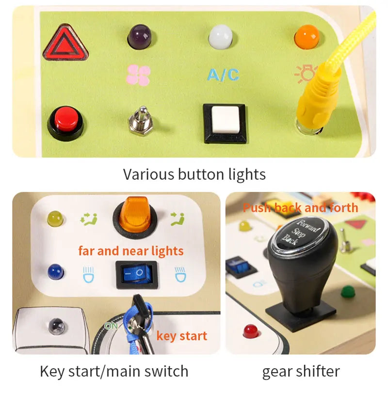 Montessori Busy Board Children Toys Led Light Switch Simulate Car Steering Wheel Travel Activities Sensory Game Educational Toys