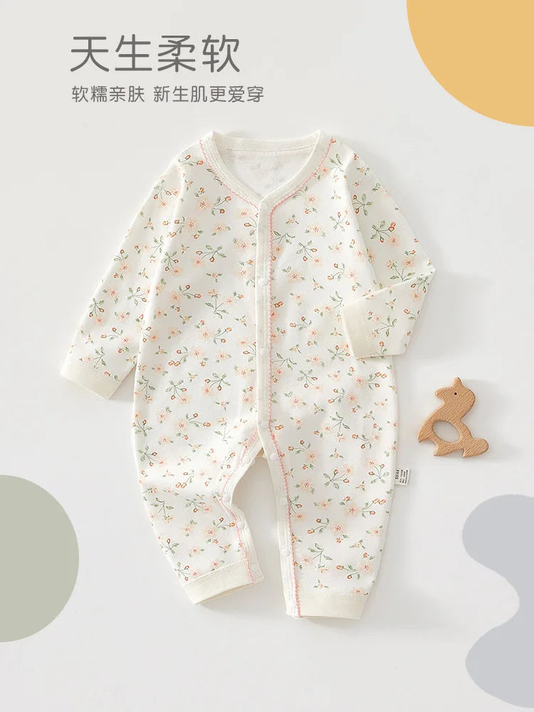 Charming Baby Romper for Spring & Fall, Soft Pure Cotton Onesie, Princess & Prince Style, Perfect Infant Crawling Suit.