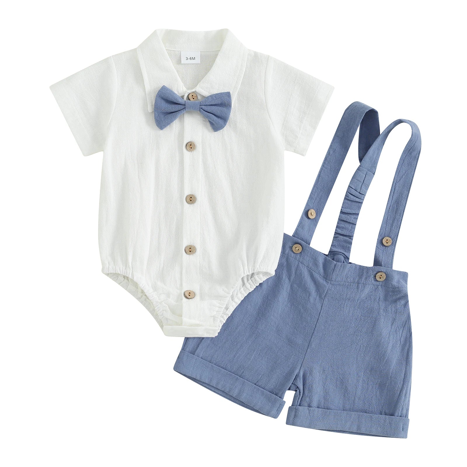 Fashion Summer Baby Boy Clothes Toddler Gentleman Outfits Short Sleeves Romper with Bow Tie Overalls Shorts Set for Formal Wear