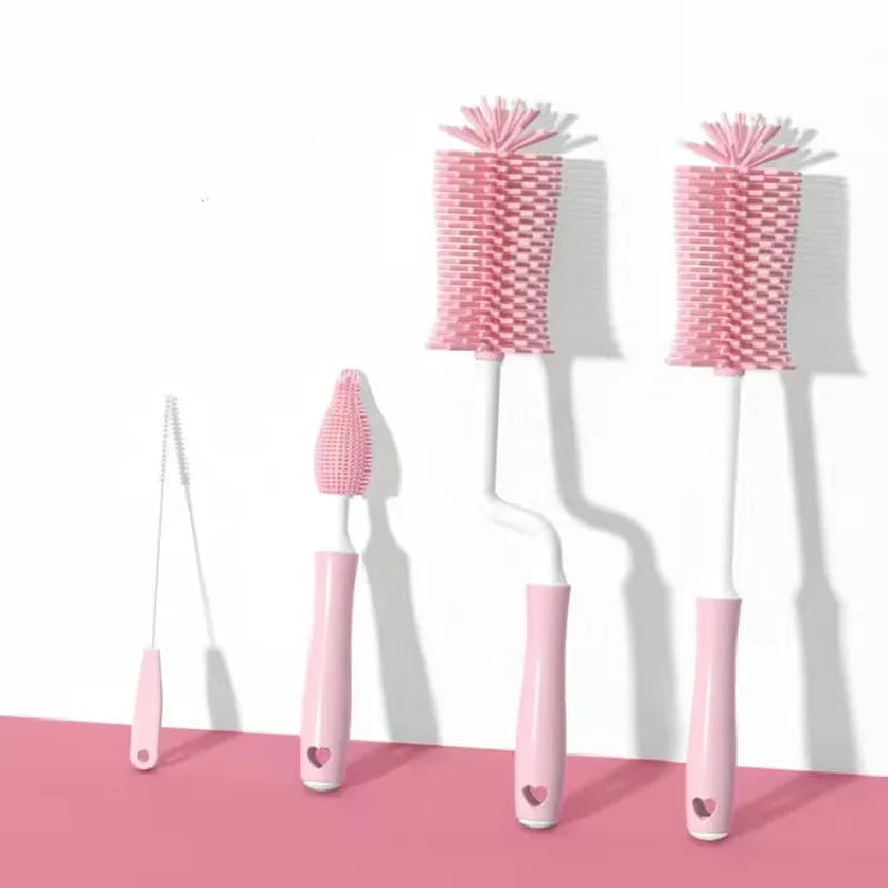 Silicone Bottle Cleaning Brush Baby Pacifier Straw Scrubber Small Brush 360 Degree Glass Cup Washing Kitchen Cleaning Tool Set