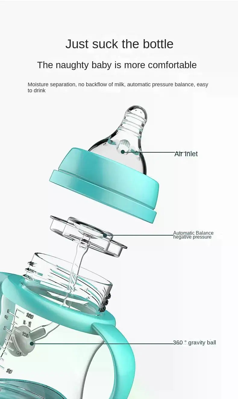 Baby Silicone Feeding Bottles Infant Drop-proof Milk Bottle with Straw Child Anti-hot Handle Drinking Bottle Baby Milk Feeding