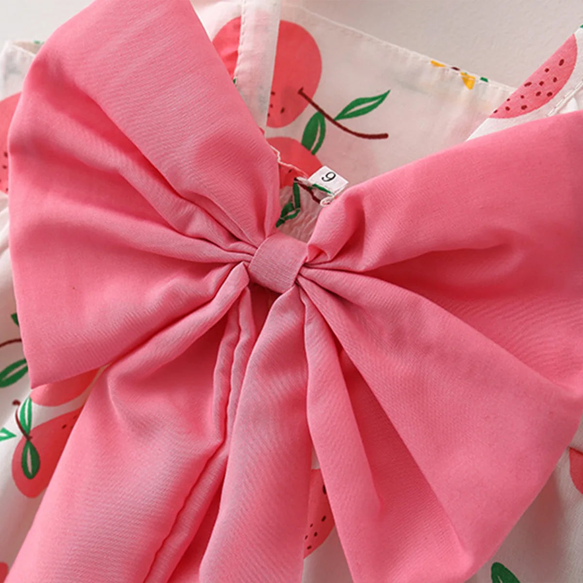 2 PcsSummer New Full of Fruit Print Big Bow Cotton Skirt Girl's Cotton Skirt Free Straw Hat