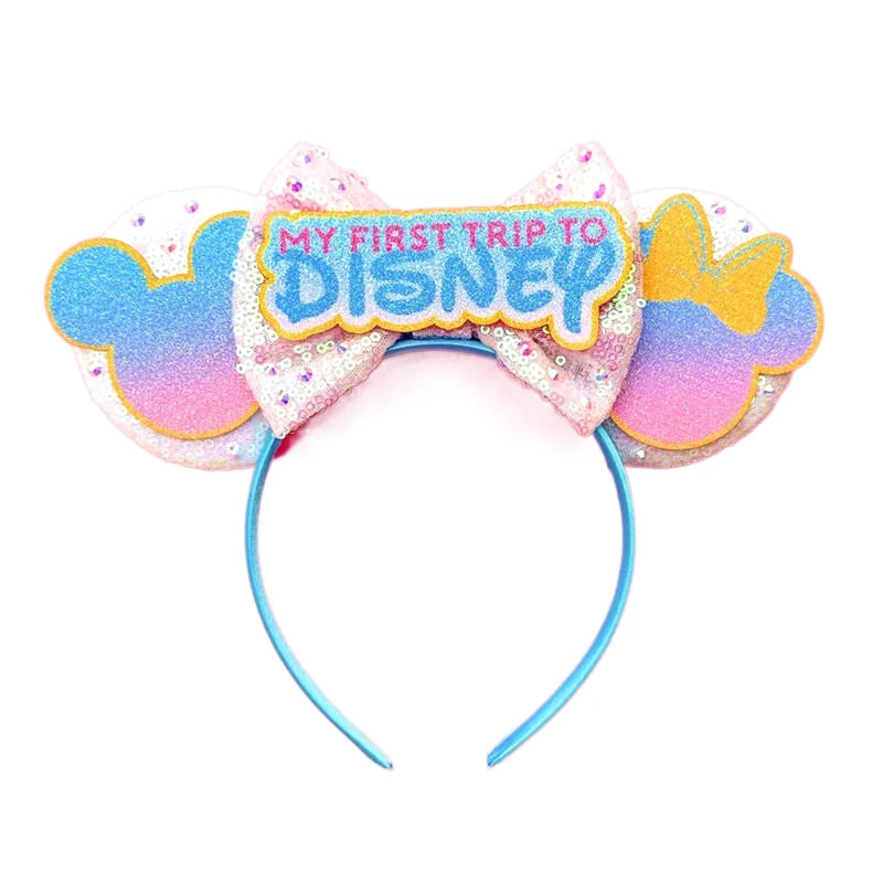 2025 New Style Mickey Minnie Ear Headband Sequin Bows Girl Adult Kids Halloween Party Cosplay Hair Accessories Princess Hairband