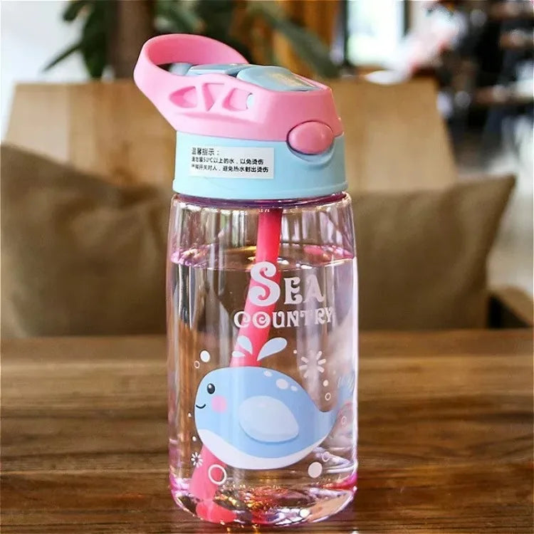 480ML Kids Handheld Portable Cartoon Pattern Water Sippy Cup Feeding Cup with Straws Leakproof Bottle For Outdoor Sports