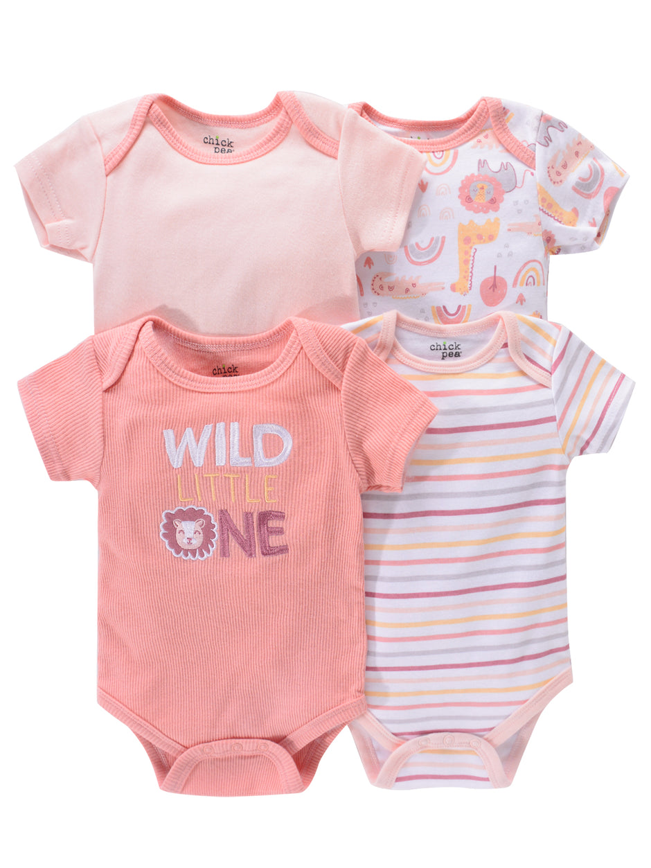 4PCS Newborn Infant Romper Short Sleeve Round Neck Cartoon Animal Flowers Print Bodysuit Onesies For Baby Boys And Girls Clothes