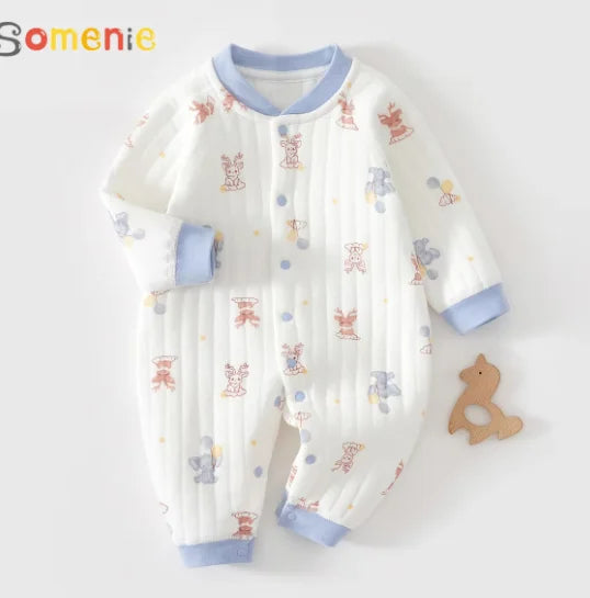 Baby Jumpsuit Clothes Winter Thickening 100% Cotton  Boys Girls Cute Printed Bear Romper Infant Onesie Spring Trend 1-3-6-9-12M